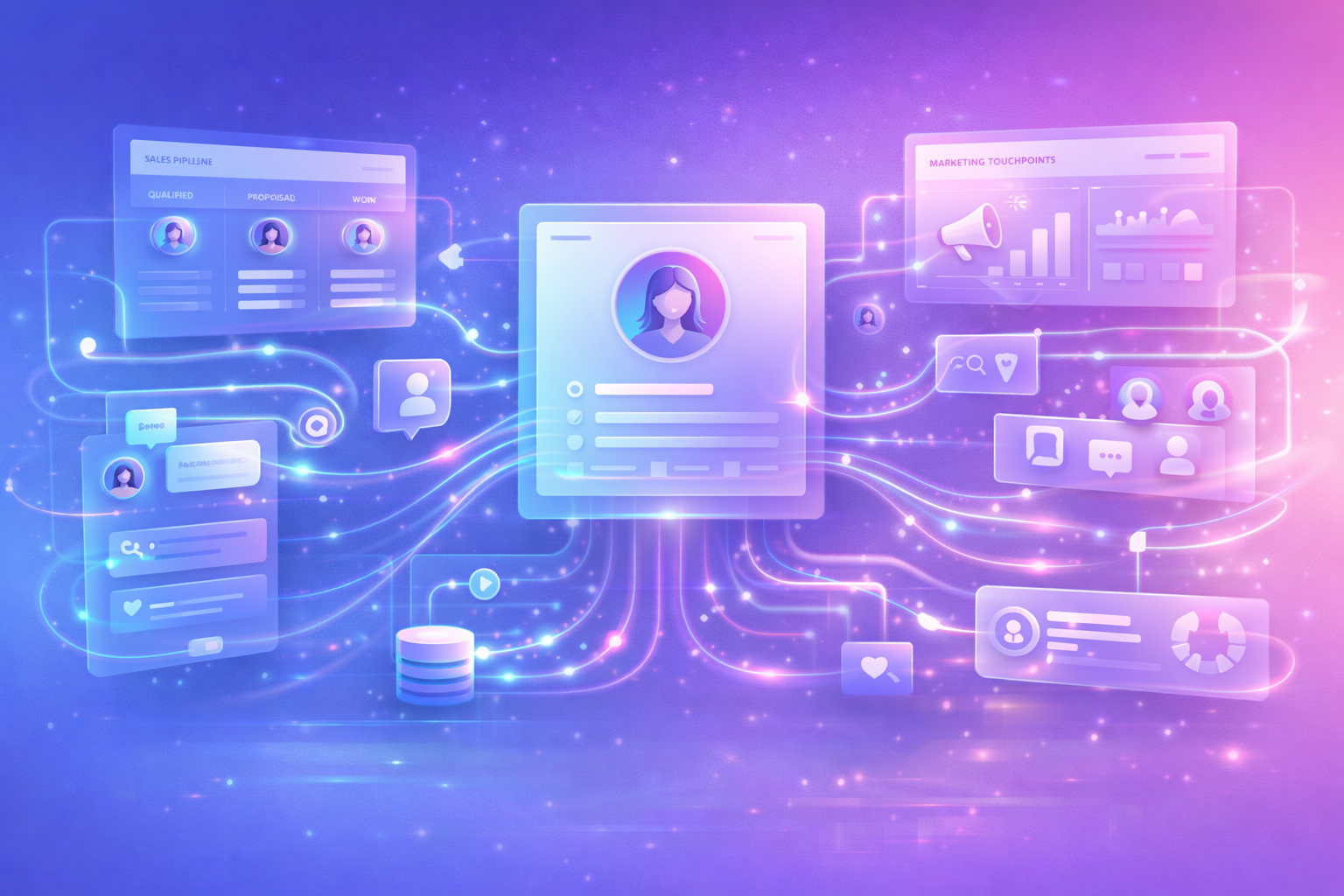 CRM software dashboard and customer relationship management illustration